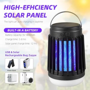 2 Pack Solar Bug Zapper Outdoor Waterproof Mosquito Zapper for Patio Home Camping, 3 in 1 Cordless Mosquito Light Killer Portable Small Bug Zapper - Camping Light, Mosquito Killer, Flashlight (Black)