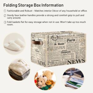 YETTASBIN Newspaper Art Storage Basket 1pc, Large Collapsible Toys Clothes Organizer, Long-Lasting Canvas Storage Bin with Handle for Shelves Closet Laundry Home Office Decor