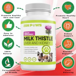 Zenpaws Milk Thistle for Dogs - 180 Chewable Tablets - Canine Liver and Kidney Support Supplement for Dogs - Detox for Dogs - Liver Supplement for Dogs, 800 mg