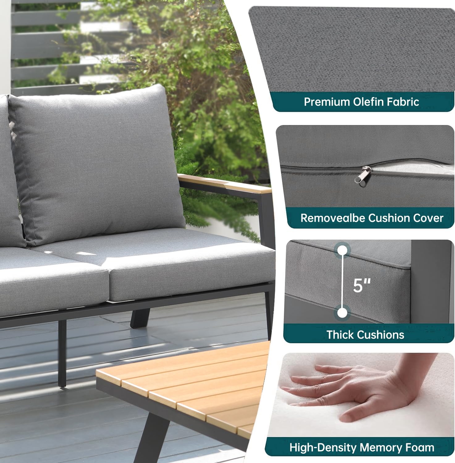 Yoneesn Aluminum Patio Loveseat 2 Seat Outdoor Sofa All Weather Indoor or Outdoor Sofa for 2 Outdoor Deck Couch, Dark Grey