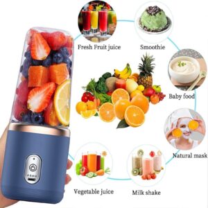 Portable Blender, Personal Blender for Shakes and Smoothies with Travel Lid, 400ML USB Rchargeable Mini Blender Fruit Juicer Cup with 6 Blades, Portable Smoothie Blender for Kitchen,Home,Travel