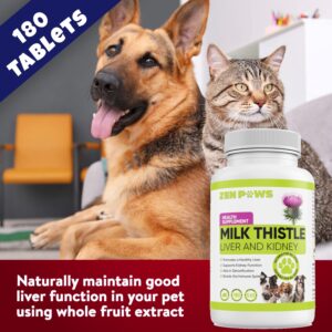 Zenpaws Milk Thistle for Dogs - 180 Chewable Tablets - Canine Liver and Kidney Support Supplement for Dogs - Detox for Dogs - Liver Supplement for Dogs, 800 mg