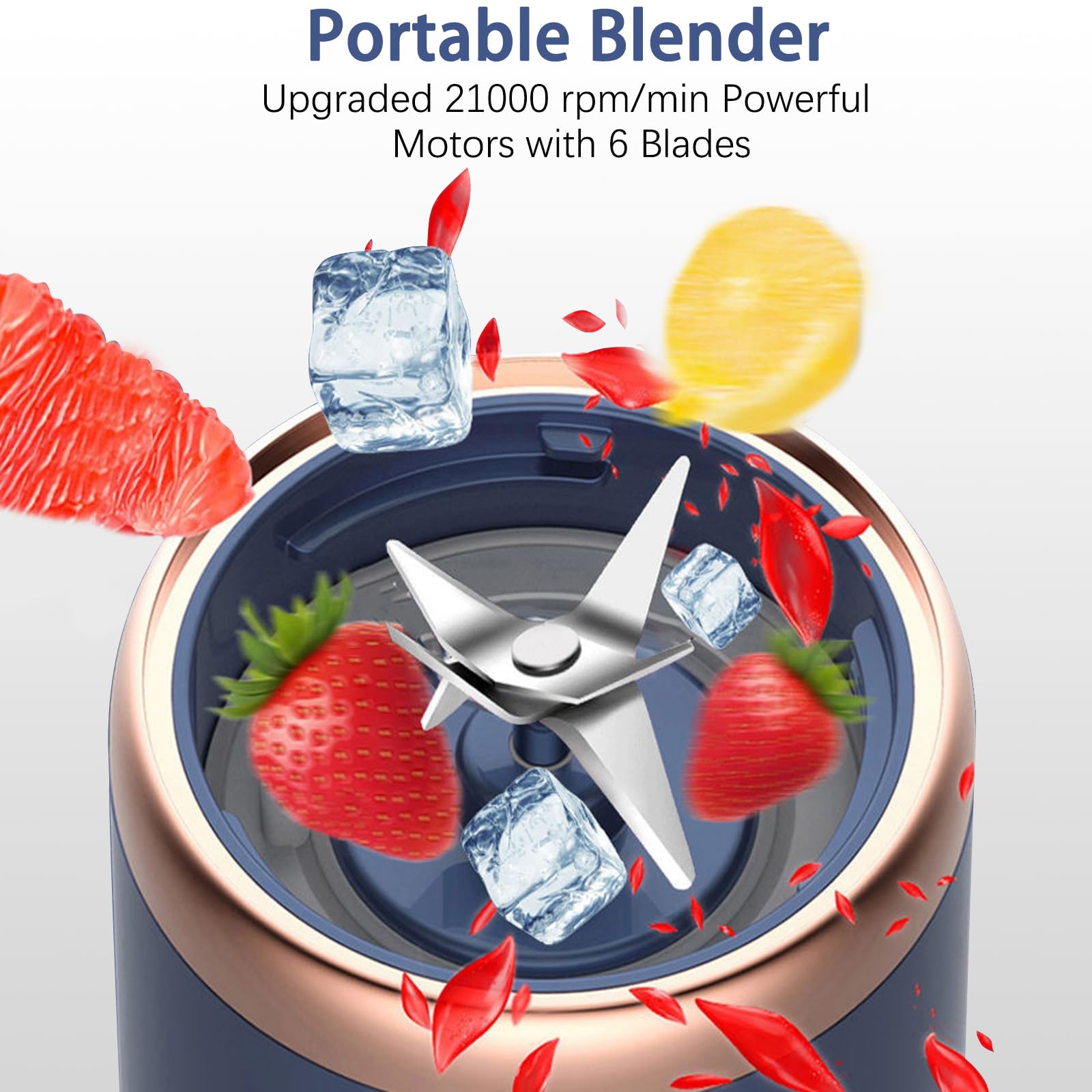 Portable Blender, Personal Blender for Shakes and Smoothies with Travel Lid, 400ML USB Rchargeable Mini Blender Fruit Juicer Cup with 6 Blades, Portable Smoothie Blender for Kitchen,Home,Travel