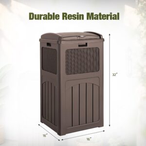 Devoko 33 Gallon Outdoor Trash Can, Hideaway Garbage Bins with Tiered Lid, Waterproof Resin Outside Waste Bins for Patio, Outside Pool, Backyard and Deck(Deep Brown)