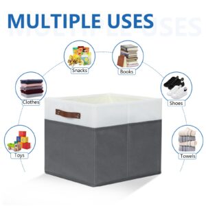 Temary Cube Storage Bins 4Pack Foldable Cube Baskets for Clothes Shelf Storage Basket with Handles, Storage Box Fabric Storage Organizer Bins for Home (White&Grey, 13x15x13 Inch)