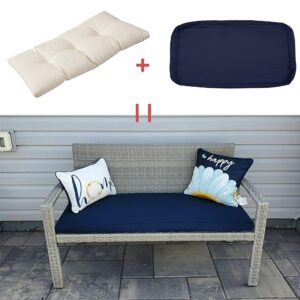 Outdoor/Indoor Bench Cushion Cover 48 x 16 x 4 Inch,Waterproof Swing Seat and Loveseat Bench Seat Cushion Cover, Durable Memory Foam Cushions Cover with Dirt Fade Resistant,Replacement Cover Only,Blue