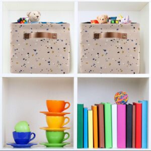 YETTASBIN Terrazzo Storage Basket 2pc, Large Collapsible Toys Clothes Organizer, Long-Lasting Canvas Storage Bin with Handle for Shelves Closet Laundry Home Office Decor