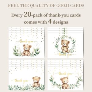 4x6 Greenery Teddy Bear Thank You Cards (Bulk 20-Pack) Baby Shower Thank You Cards with Envelopes, Birthday Party, Weddings, Greeting, Blank Notes, Girl Boy, Gold, Rustic, We can bearly wait