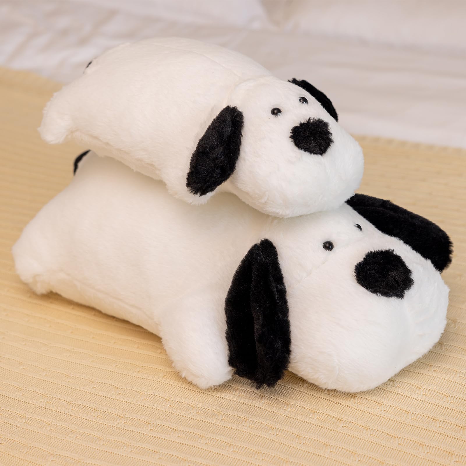 Haengbuk-Soft Puppy Plush Pillow, 23.6in/60cm Cute Stuffed Animals Toy, White and Black Dog Hugging Pillow, Gift for Kids and Friends