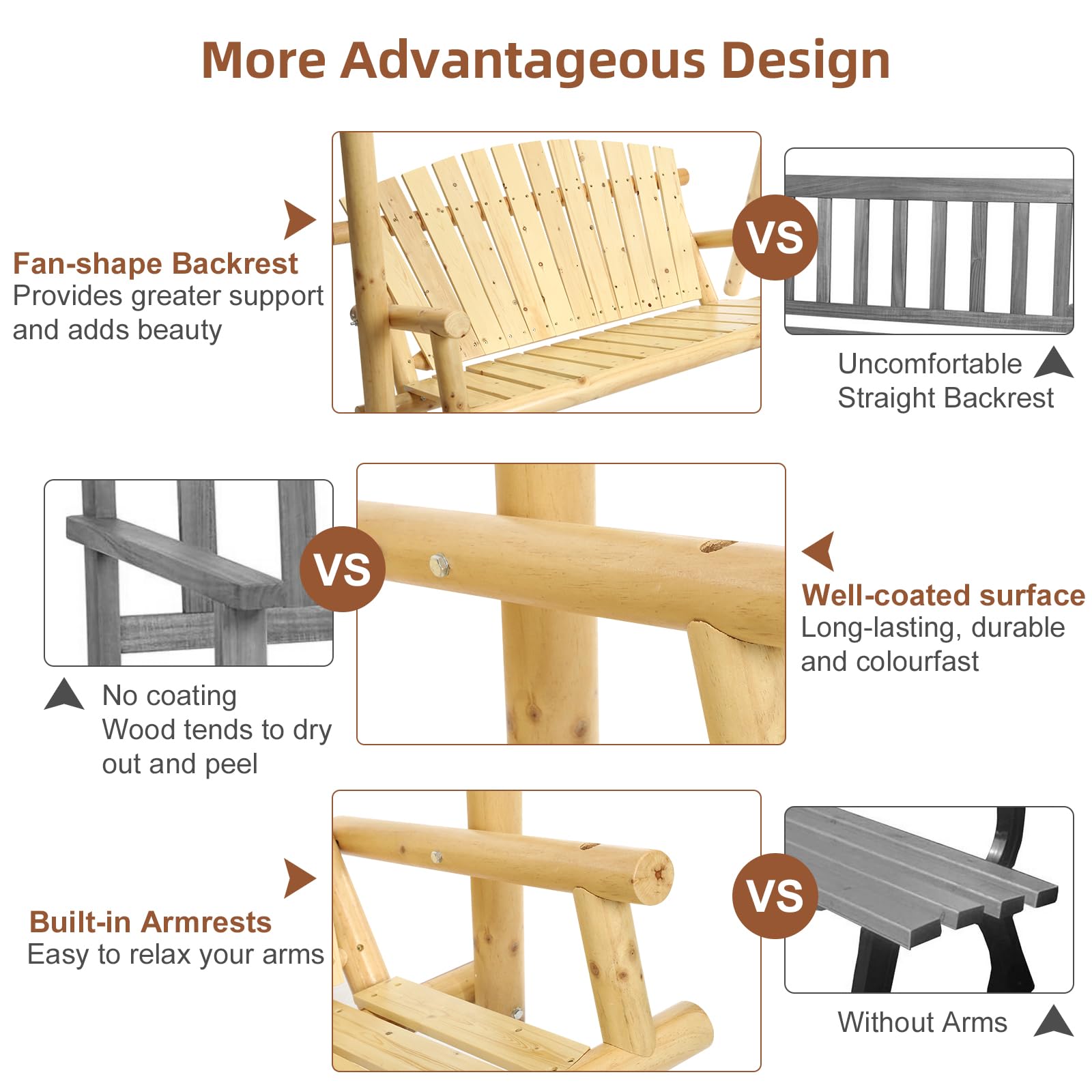 HOMEDIARY Wooden 2-Seat Porch Swing with A-Frame Stand, Outdoor Patio Swing Chair Bench w/Slatted Design, Outside Swing Bench w/550lbs High Capacity for Garden Patio Backyard Porch, Natural