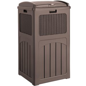 devoko 33 gallon outdoor trash can, hideaway garbage bins with tiered lid, waterproof resin outside waste bins for patio, outside pool, backyard and deck(deep brown)