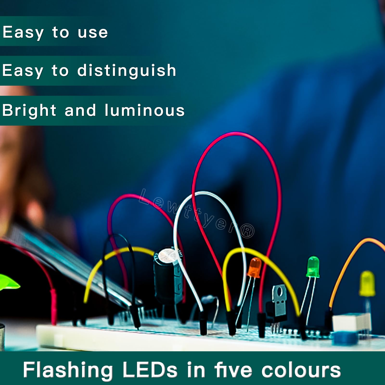 lkelyonewy 5mm Flickering led Lights for Models Mini LED Lamps Flicker Micro Lights Emitting Diode Assortment Kit Red, Yellow, Green, Blue, White(40 of Each Colour 200 Pieces in Total)