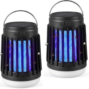 2 Pack Solar Bug Zapper Outdoor Waterproof Mosquito Zapper for Patio Home Camping, 3 in 1 Cordless Mosquito Light Killer Portable Small Bug Zapper - Camping Light, Mosquito Killer, Flashlight (Black)