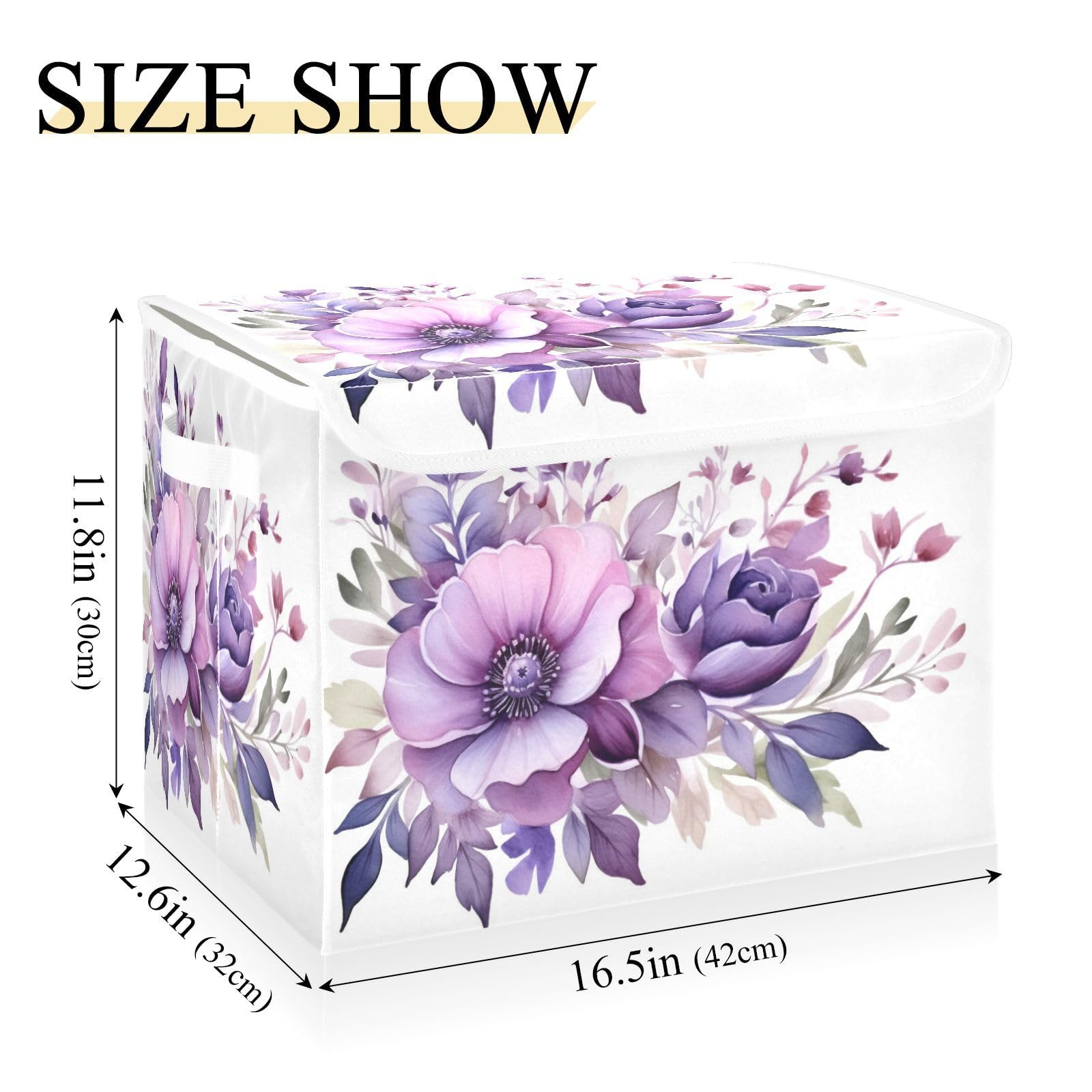 senya Baskets Collapsible Storage Bins with Lids, Purple Rose Leaves Storage Boxes Clothes Baskets for Organizing