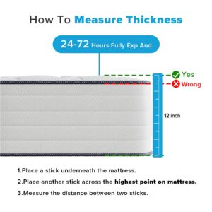 TXO King Size Mattress, 12 Inch Medium Firm Hybrid Mattress with Antistatic Breathable Euro Top Cover, Motion Isolation, Pressure Relief, King Mattress in a Box