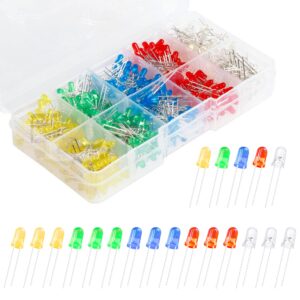 lkelyonewy 5mm flickering led lights for models mini led lamps flicker micro lights emitting diode assortment kit red, yellow, green, blue, white(40 of each colour 200 pieces in total)