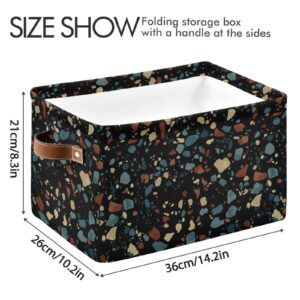 YETTASBIN Terrazzo Storage Basket 2pc, Large Collapsible Toys Clothes Organizer, Long-Lasting Canvas Storage Bin with Handle for Shelves Closet Laundry Home Office Decor