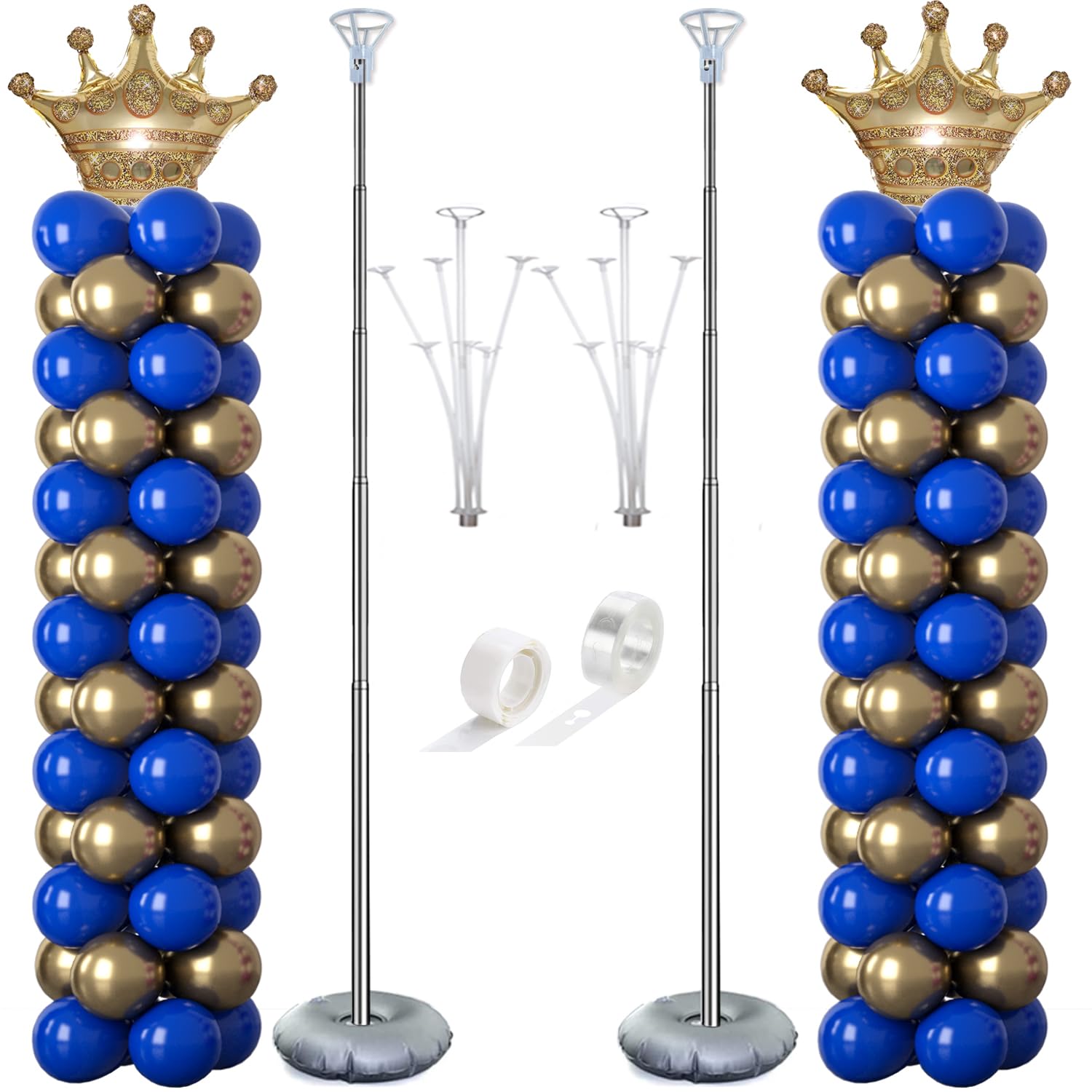 Decojoy Balloon Column Stand Kit Set of 2, 2IN1 Balloons Holder Sets Balloon Arch stand for Floor, 9 Feet Height Adjustable Metal Balloon Tower Pillar for Graduation, Wedding, Party Decoration