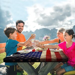 Britown American Flag Vintage Picnic Table Cover with Bench Covers, Military Fitted Rectangle Table Cover, Outdoor Patio Camping Essentials 6FT 3PCS, Camping Fitted Tablecloth with Drawstring Bag