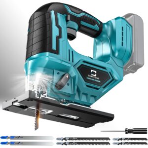 jig saw for makita 18v battery, cordless jigsaw tool brushless motor, variable speed, bevel angle (0°-45°), led light with 3 position orbital setting for straight/curve/circle/cutts (no battery)