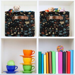 YETTASBIN Terrazzo Storage Basket 2pc, Large Collapsible Toys Clothes Organizer, Long-Lasting Canvas Storage Bin with Handle for Shelves Closet Laundry Home Office Decor