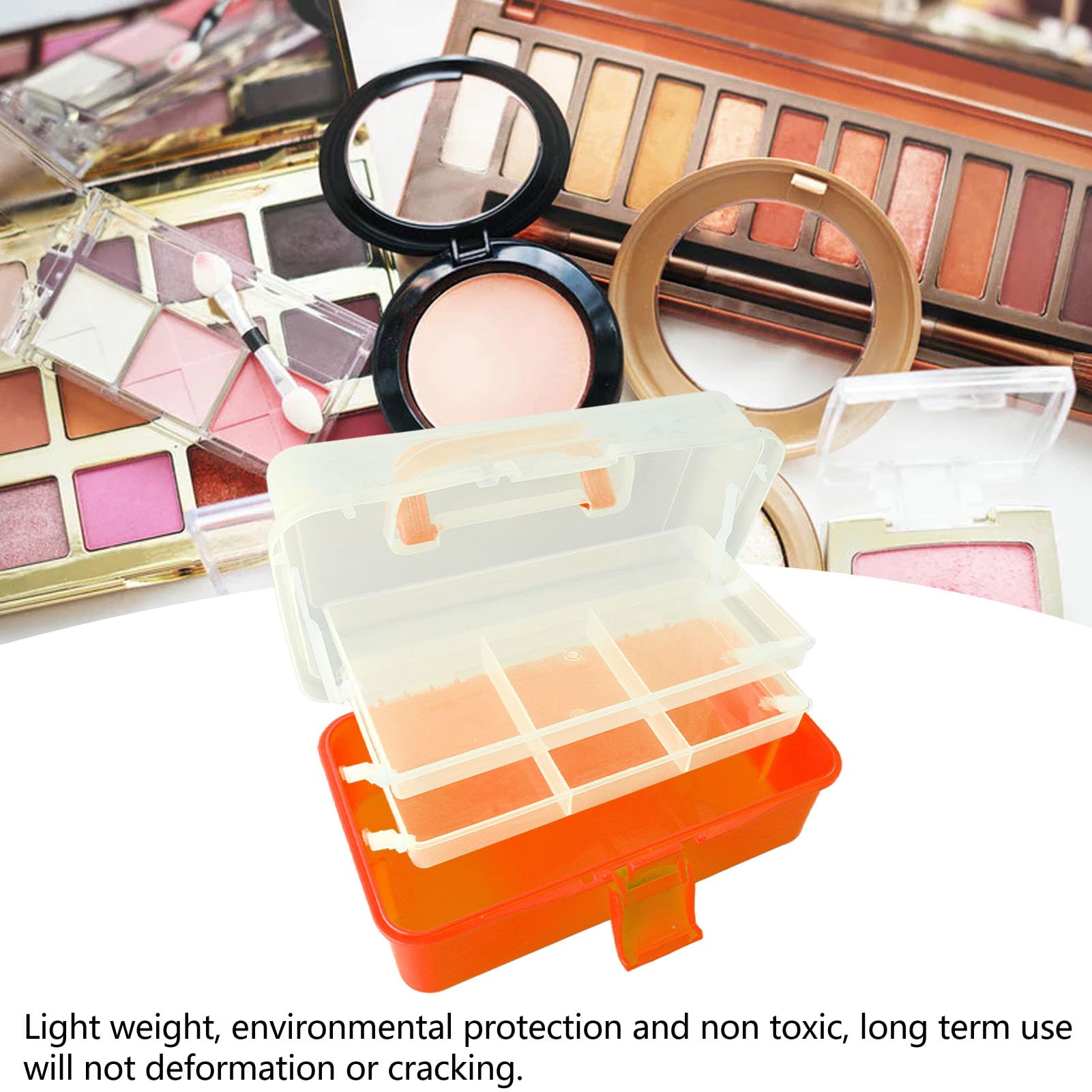 Three-Layer Clear Plastic Storage Box, Craft Organizer Folding Craft Organizer with Handle Organizer Box for Sewing Art and Cosmetic(Orange)