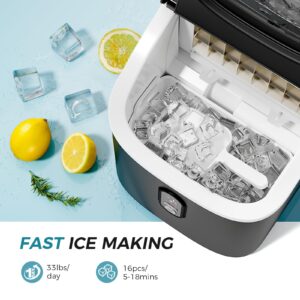 Kismile Ice Maker Countertop, Portable Ice Cube Maker Machine with 1.5L Detachable Water Tank, 33Lbs/Day, 16Pcs/5-18Mins, 24H Timer, Self-Cleaning Ice Maker, Ice Machine Maker for Home,Office,Party