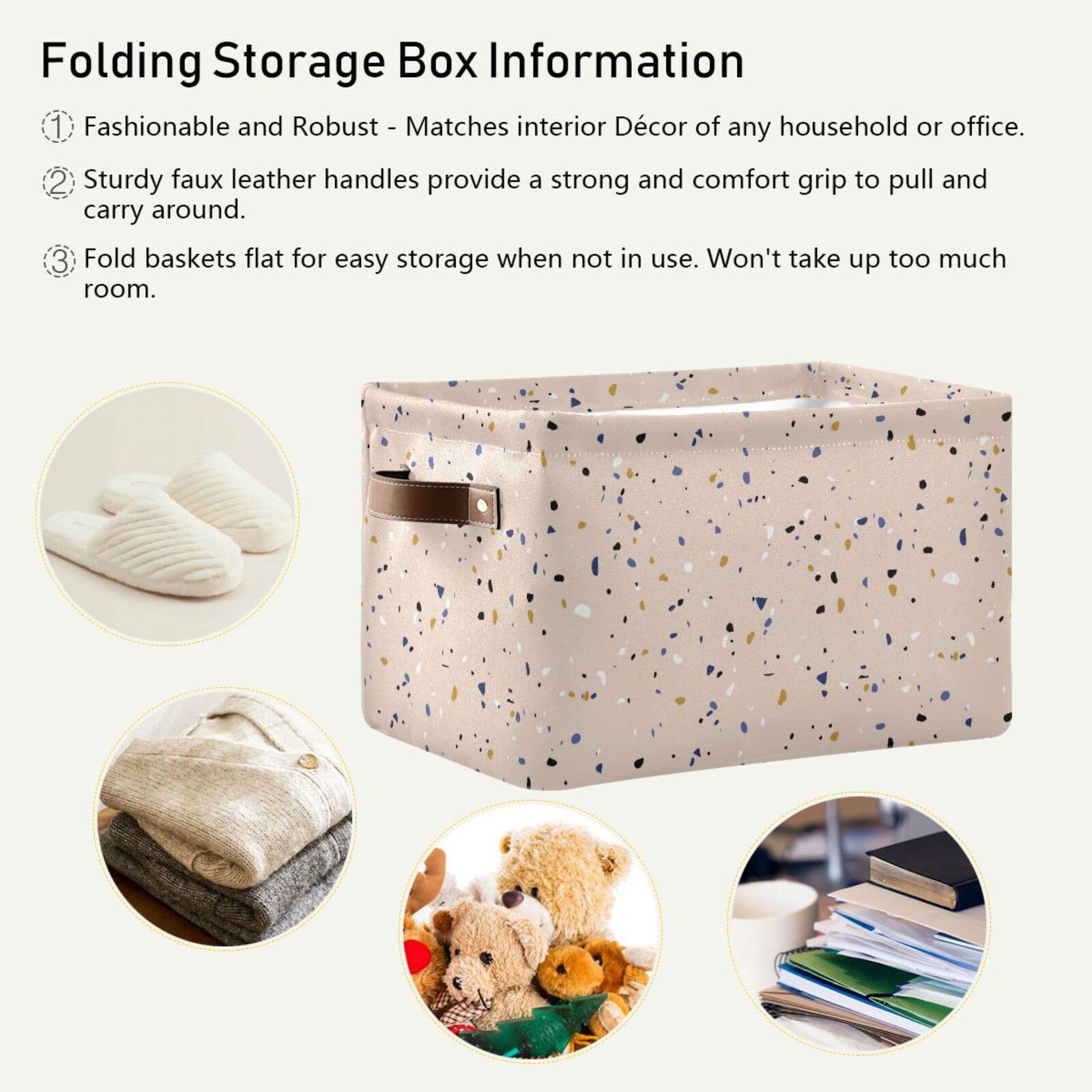 YETTASBIN Terrazzo Storage Basket 2pc, Large Collapsible Toys Clothes Organizer, Long-Lasting Canvas Storage Bin with Handle for Shelves Closet Laundry Home Office Decor