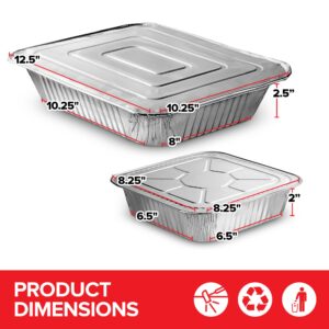 Disposable Foil Pans with Lids (Set of 20) Heavy Duty Aluminum Pans with Lids 9x13 (x10), 8x8 (x10) Baking Tins with Covers for Cooking, Heating, Storing, Food Prep, Holiday Dinner Meals