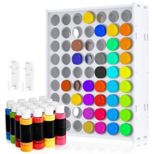 63 holes craft paint organizer vertical paint rack stand for 2oz craft paints wall-mounted paint holder rack paint organizer box paint bottle organizer for barrel art supplies