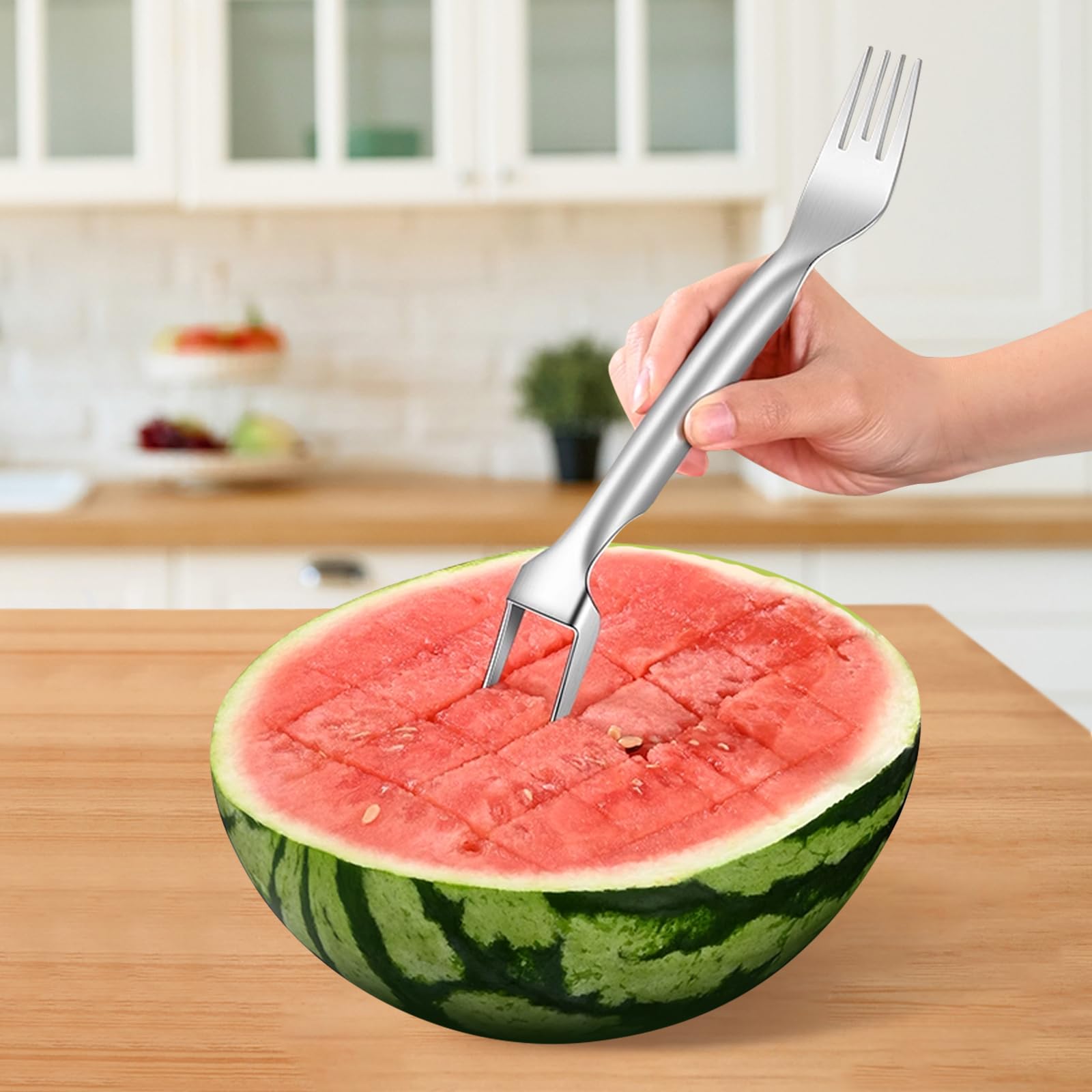 Aixoom 2PCS Watermelon Fork Cutter, 2-in-1 Stainless Steel Cutters, Dual Head Watermelon Slicer Knife, Kitchen Cutter Knife for Family