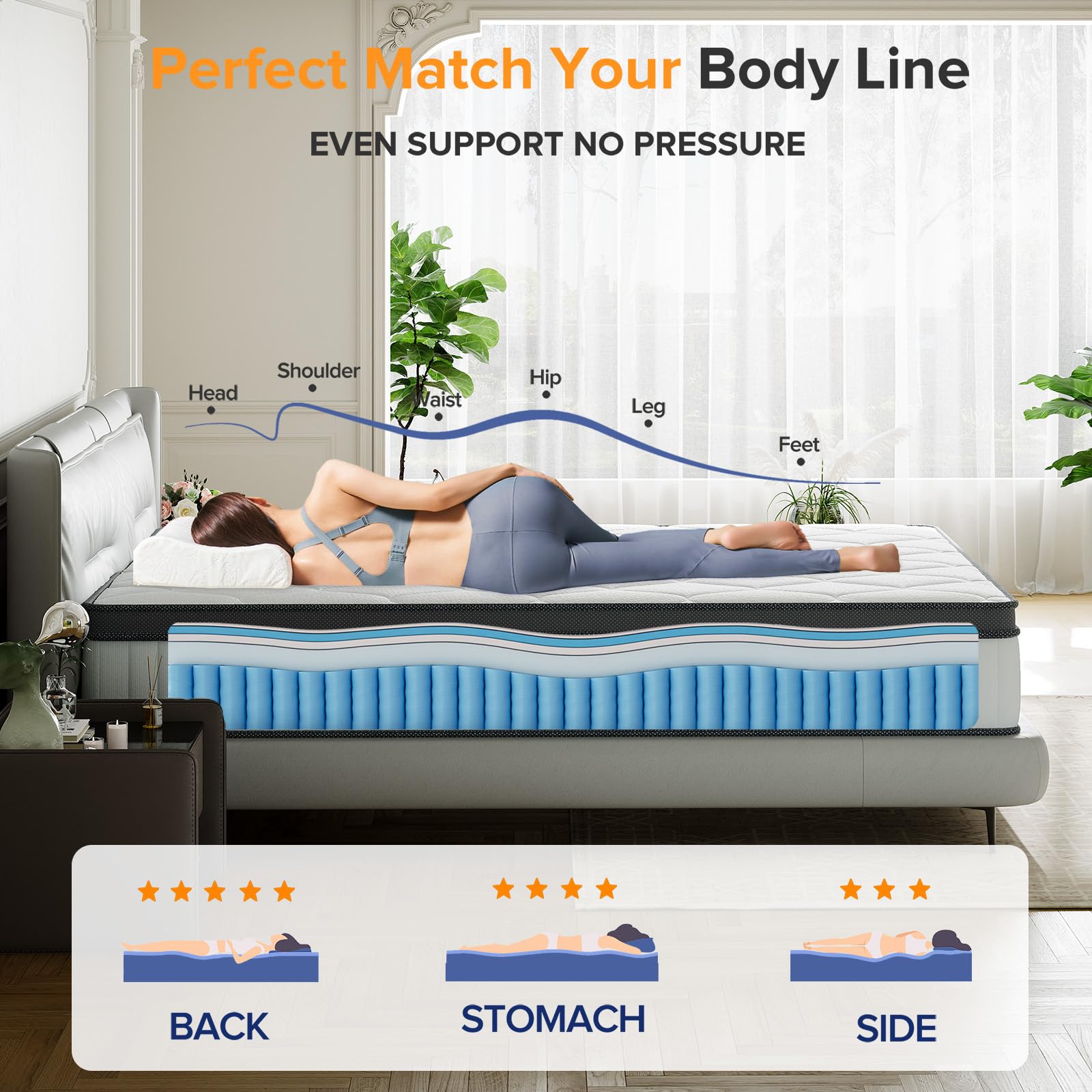 TXO Twin Mattress, 8 Inch Medium Firm Hybrid Mattress with Pocketed Spring and Bamboo Charcoal Gel Memory Foam, Anti-Pilling Cover, Motion Isolation, Cool and Dry Sleep, Twin Size Mattress in a Box