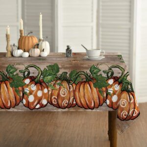 horaldaily fall tablecloth 60×84 inch rectangular, thanksgiving autumn harvest orange wood plank grain pot pumpkin table cover for party picnic dinner decor