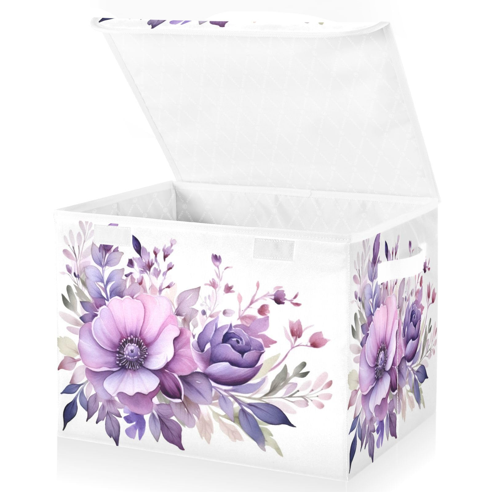 senya Baskets Collapsible Storage Bins with Lids, Purple Rose Leaves Storage Boxes Clothes Baskets for Organizing