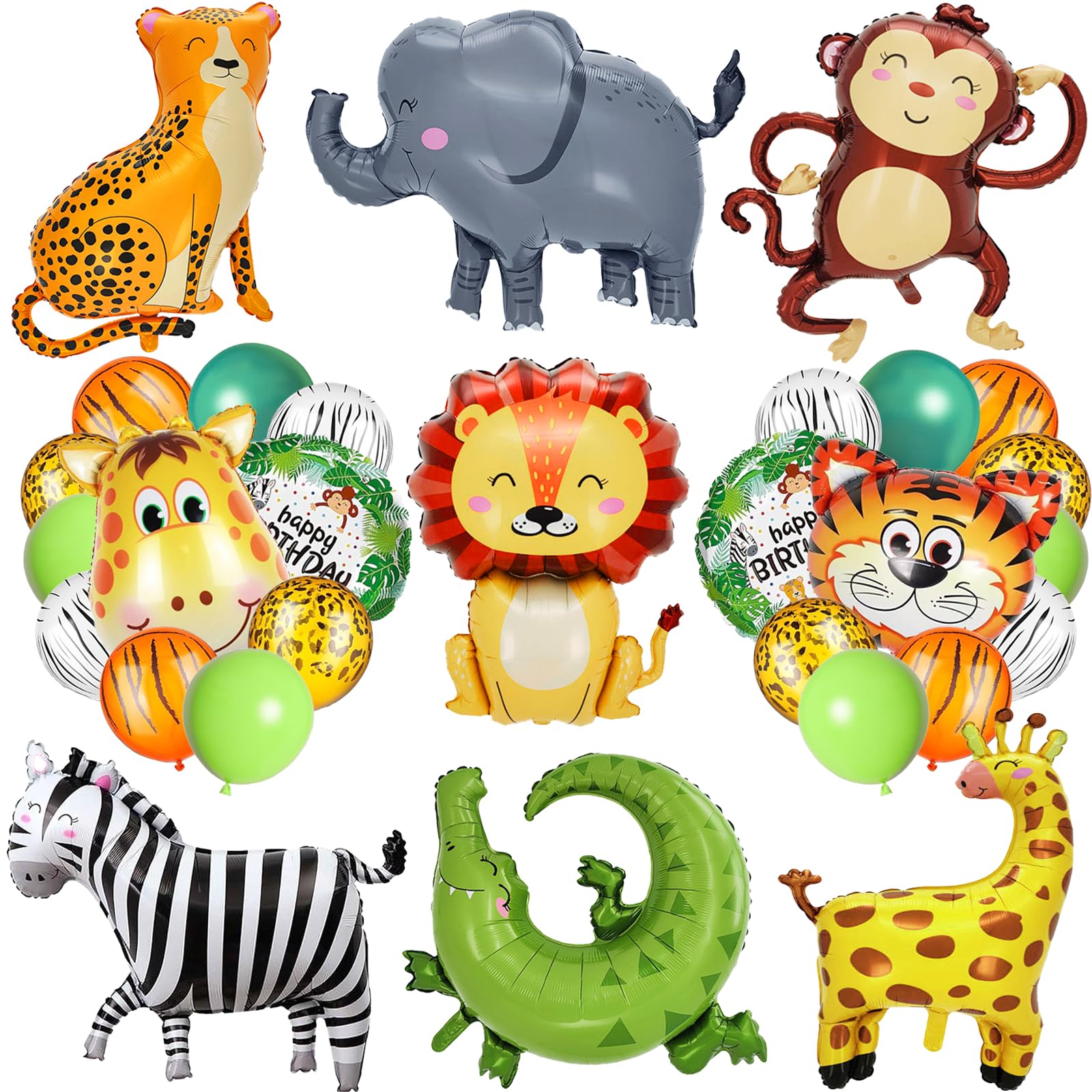 40 PCS Safari Jungle Animal Balloons Wild One Birthday Decorations Various Jungle Animal Balloons Monkey Elephant Zebra Leopard for Kids Safari Baby Shower Decorations