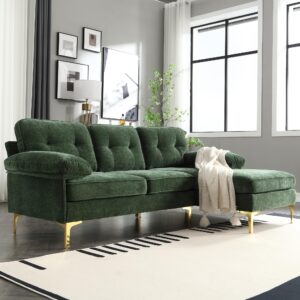 GNIXUU Convertible 83" L-Shaped Sofa Couch, Modern Chenille Sectional Sofa with Chaise, Upholstered 3 Seater Couch for Living Room, Apartment, Office, Small Place(Green)