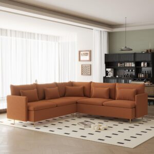 Tosaronia Modular Sectional Sofa Couch, 5 Seats Sofa Set for Living Room, L-Shaped Modern Teddy Fabric Modular Sofa Sleeper for Apartment (Orange)