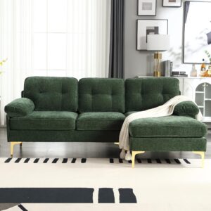 GNIXUU Convertible 83" L-Shaped Sofa Couch, Modern Chenille Sectional Sofa with Chaise, Upholstered 3 Seater Couch for Living Room, Apartment, Office, Small Place(Green)