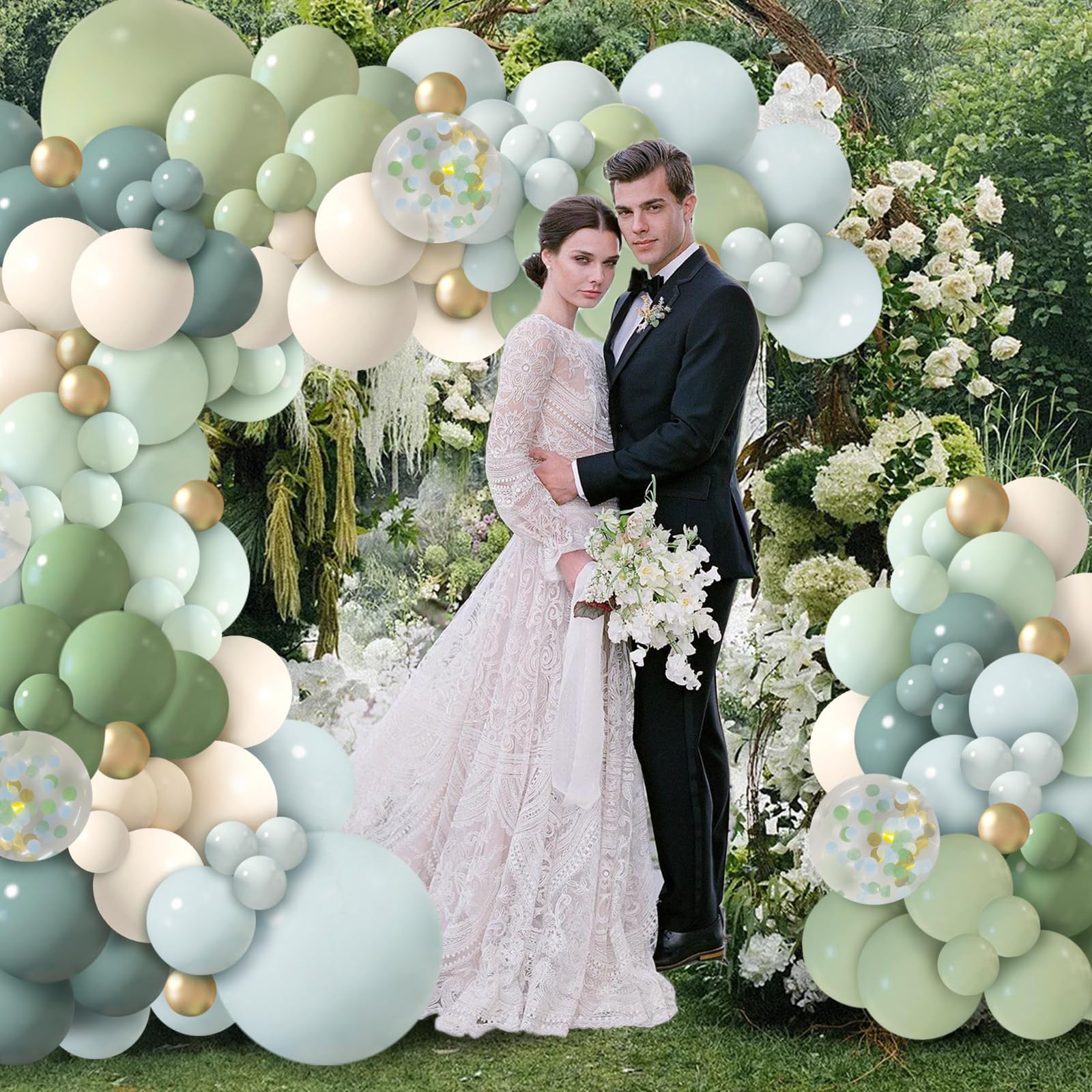 iLaFm 150Pcs Dusty Blue Green Balloon Garland Arch Kit, Ash Mist Green Haze Fog Blue Sand White Gold Balloons for Baby Shower Jungle Safari Woodland Wild One Bridal Birthday Party Decorations