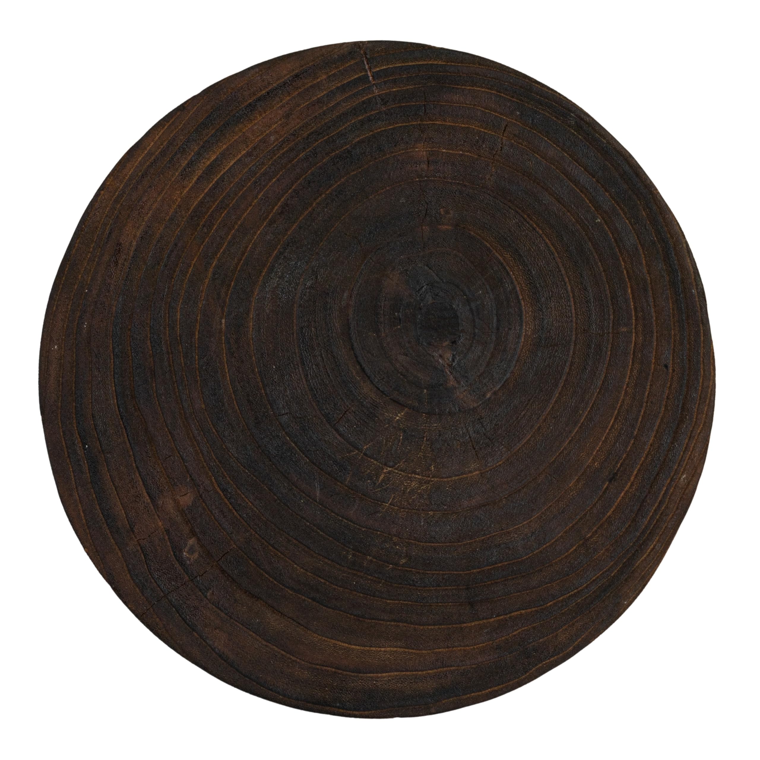 Creative Co-Op Round Paulownia Wood Carved Stool with Charred Finish, Natural