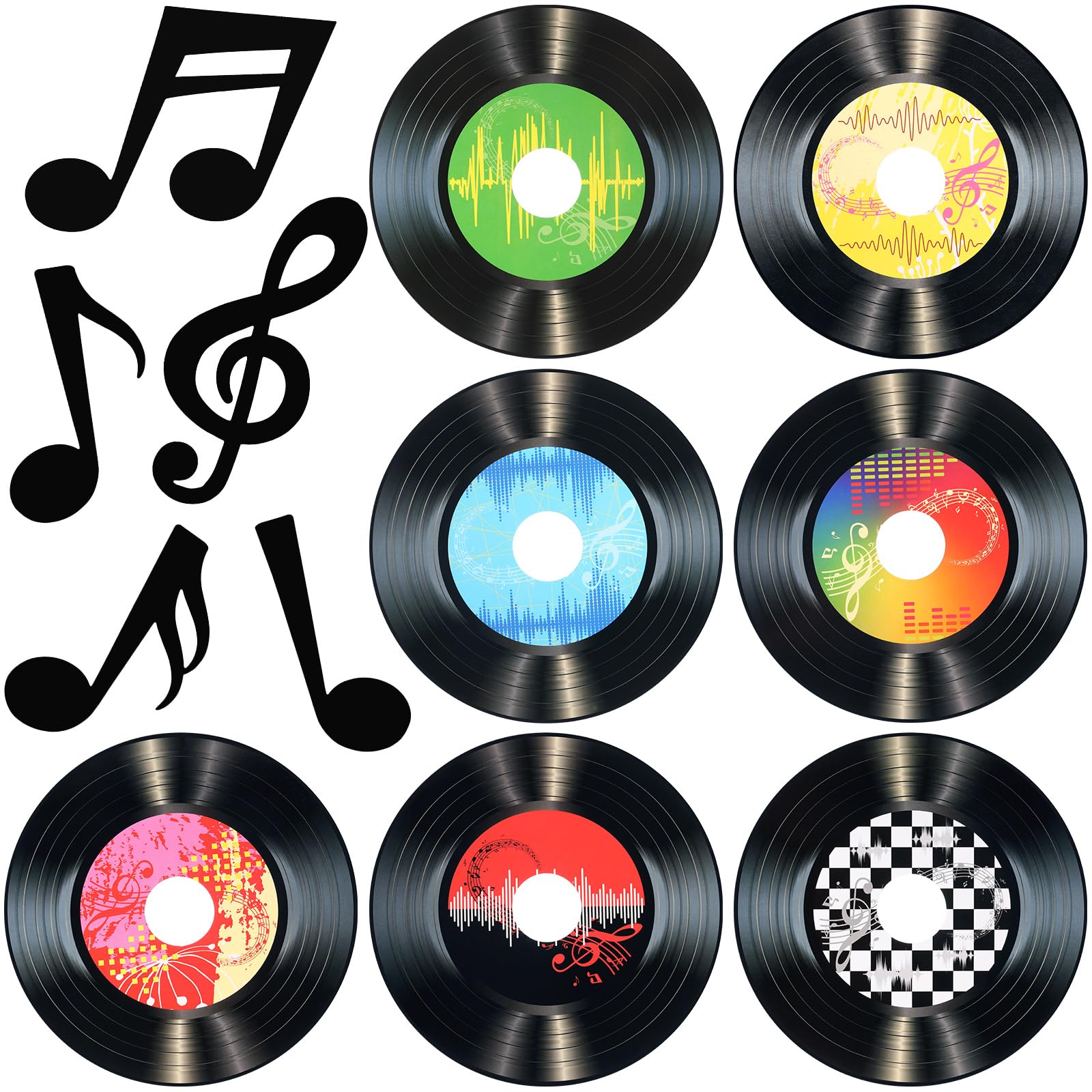 Pasimy 39 Pcs Music Party Decorations Musical Notes Records Bulletin Board Cutouts Rock and Roll Classroom Decor for 1950s 70s 90s Retro Music Birthday Theme Party Supplies School Home Wall Decor