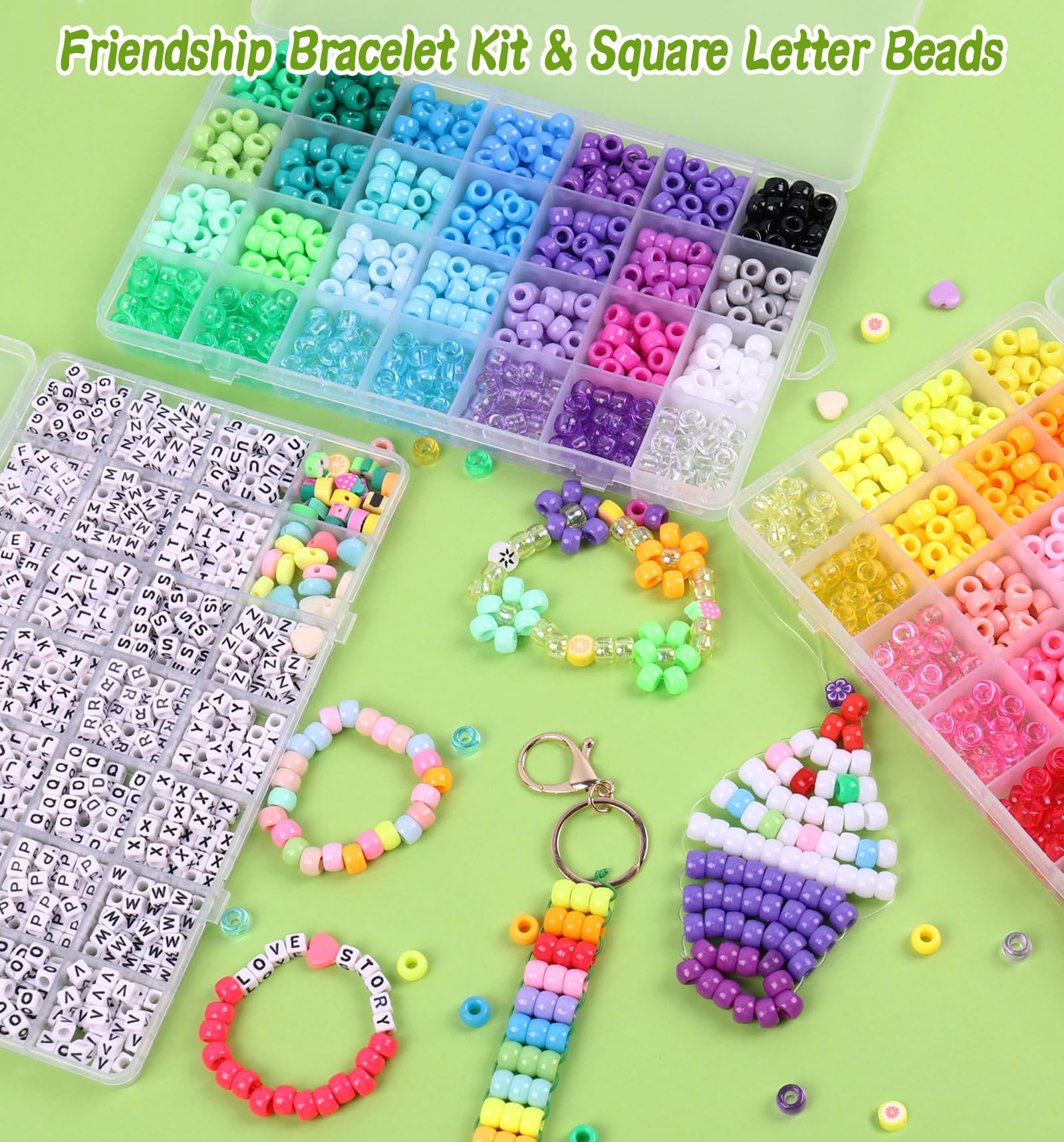 Wutubug 3000Pcs 56 Colors Pony Beads for Bracelet Making Kit, Rainbow Kandi Beads Friendship Bracelet Kit with 910pcs A-Z Letter Beads, DIY Jewelry Making Beads Craft for Adults