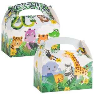 DjinnGlory 36 Pack Safari Woodland Animals Treat Boxes Gable Boxes Party Favor Gift Boxes for Baby Shower, Birthday Party Supplies Decoration, Small Business 6.18 x 3.58 x 3.38 Inches