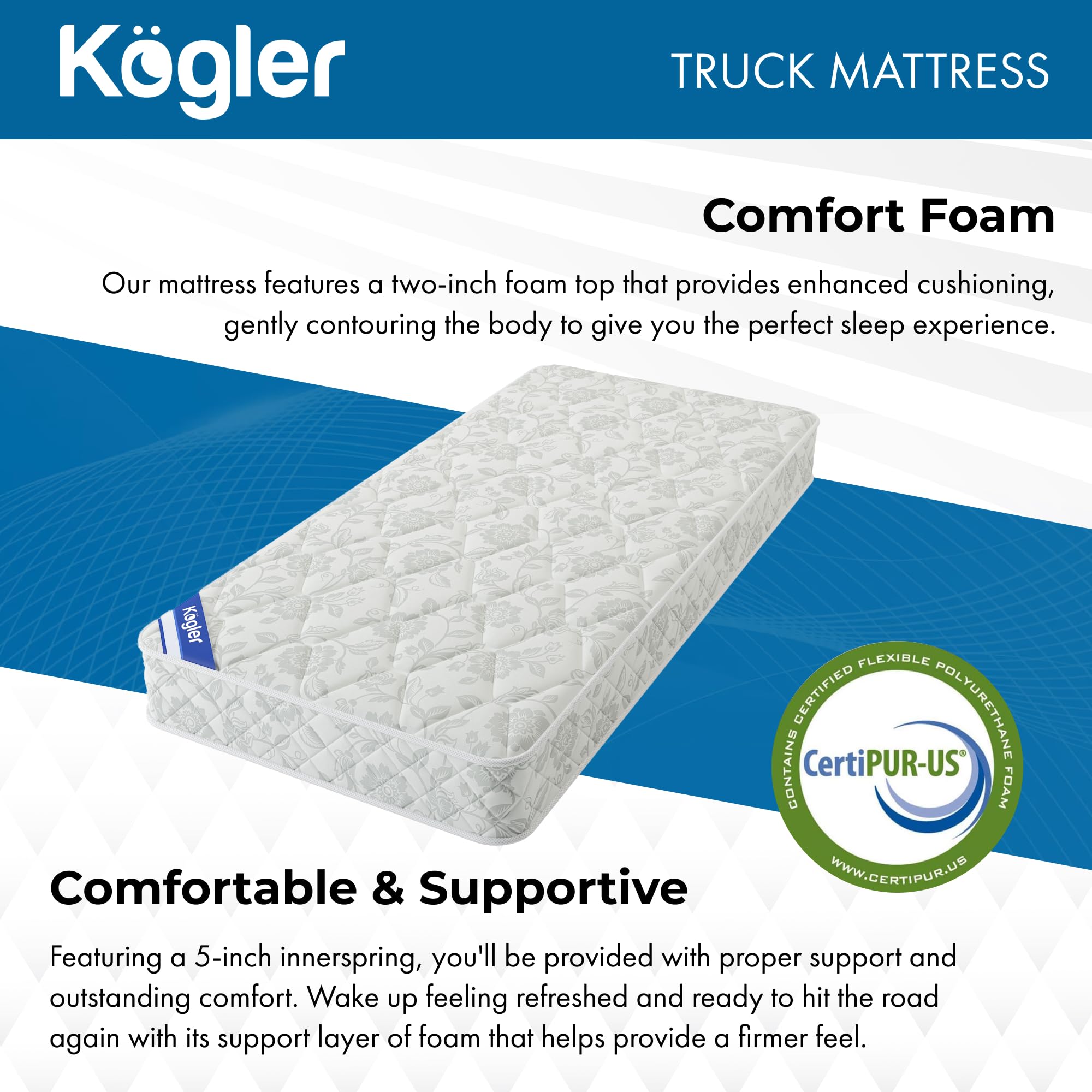 Kogler Innerspring Hybrid Semi-Truck/RV Mattress - 7" Trucker Mattress, 32x80