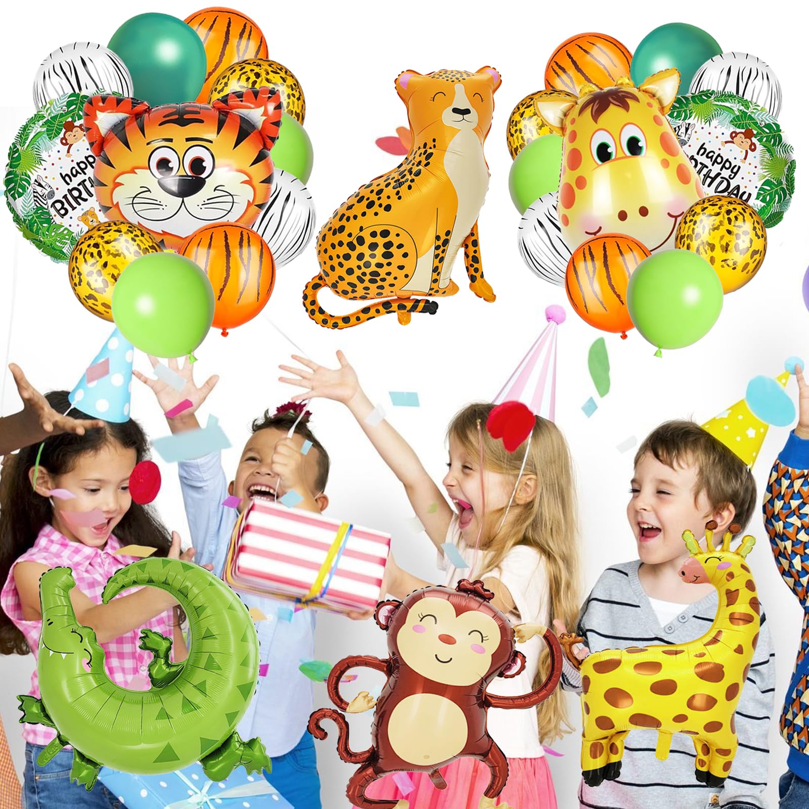 40 PCS Safari Jungle Animal Balloons Wild One Birthday Decorations Various Jungle Animal Balloons Monkey Elephant Zebra Leopard for Kids Safari Baby Shower Decorations