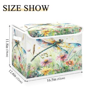 senya Baskets Collapsible Storage Bins with Lids, Dragonfly Wildflowers Painting Storage Boxes Clothes Baskets for Organizing, B06D22020