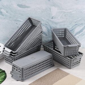 Ggbin Slim Plastic Storage Basket, 6 Packs Small Desktop Organizer Basket Bins, Grey