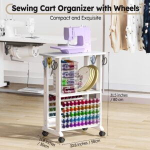 Crafit Sewing Table, Sewing Side Desk with Thread Holder Portable 3-in-1 Multi-functional Sewing Machine Table with Wheels for Storage Sewing Machine Embroidery Thread Spool Supplies