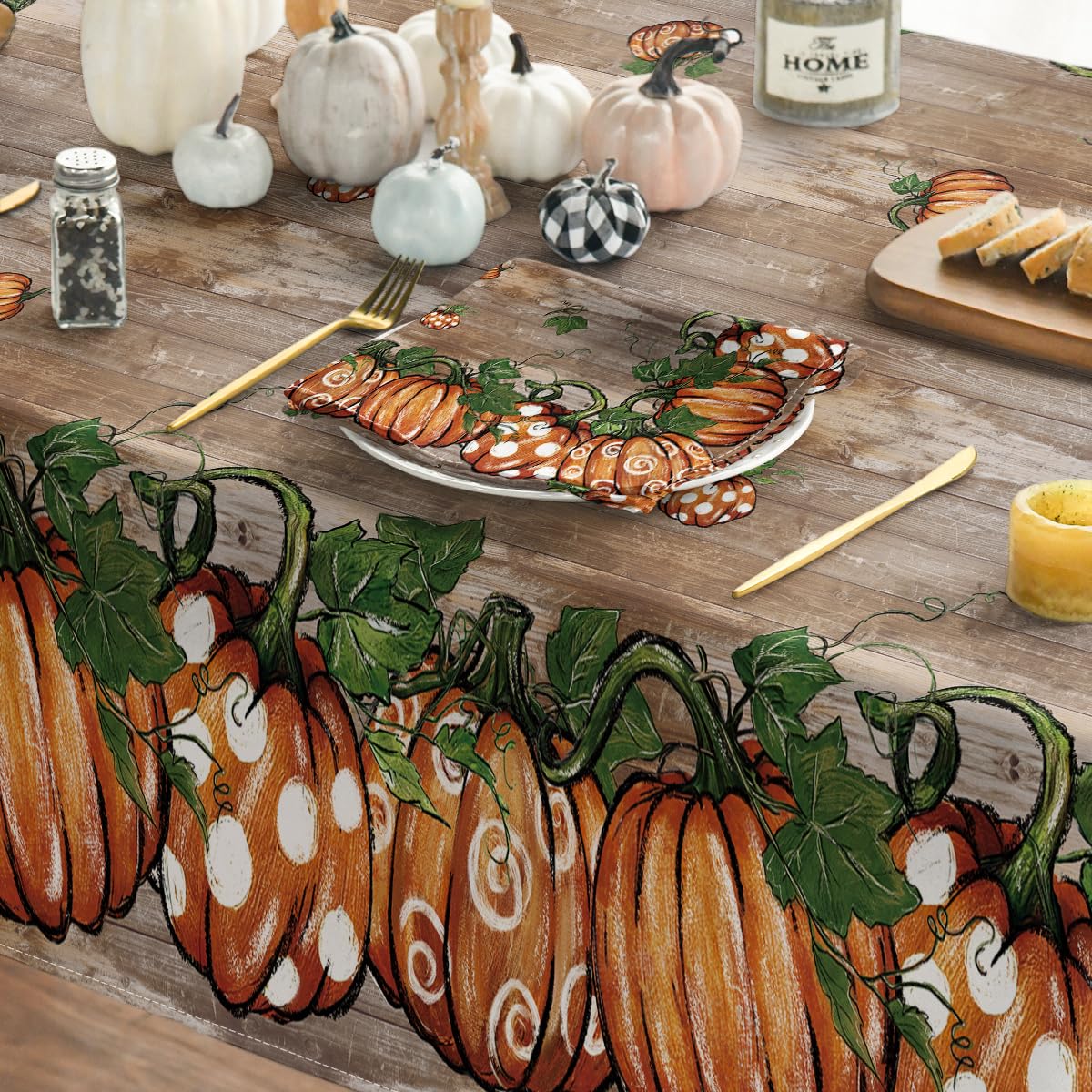 Horaldaily Fall Tablecloth 60×84 Inch Rectangular, Thanksgiving Autumn Harvest Orange Wood Plank Grain Pot Pumpkin Table Cover for Party Picnic Dinner Decor