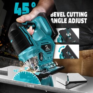 Jig Saw for Makita 18V Battery, Cordless Jigsaw Tool Brushless Motor, Variable Speed, Bevel Angle (0°-45°), LED Light with 3 Position Orbital Setting for Straight/Curve/Circle/Cutts (No Battery)